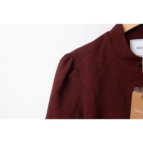 Rihoas Solid Retro Blazer Sz M Burgundy Tweed Vintage Career Gold Buttons NEW - Picture 3 of 13
